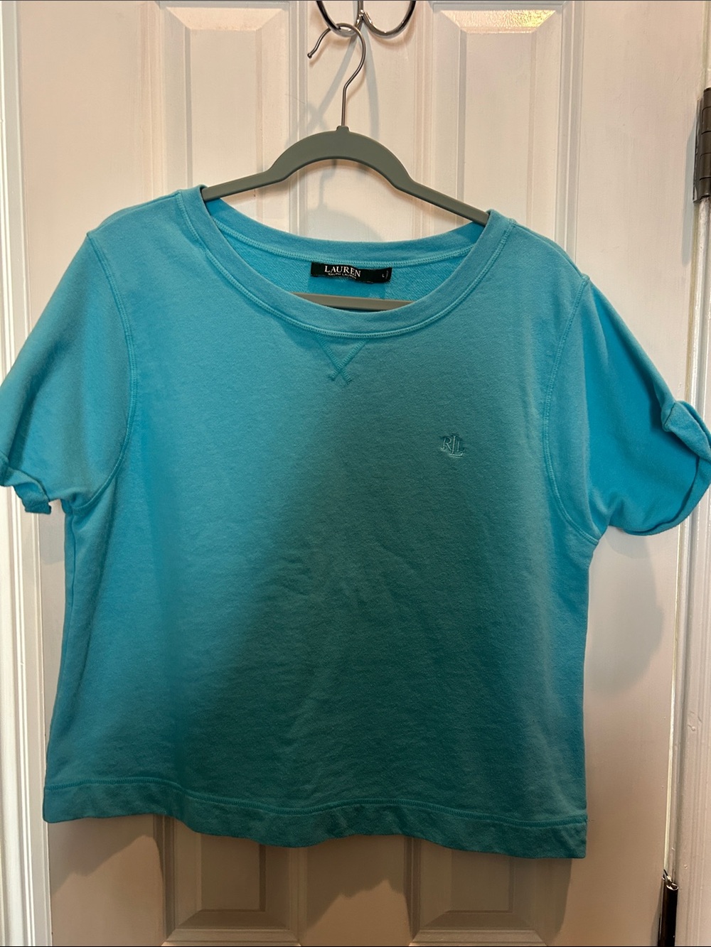Lauren Ralph Lauren Turquoise Short-Sleeve Crewneck Crop Tee